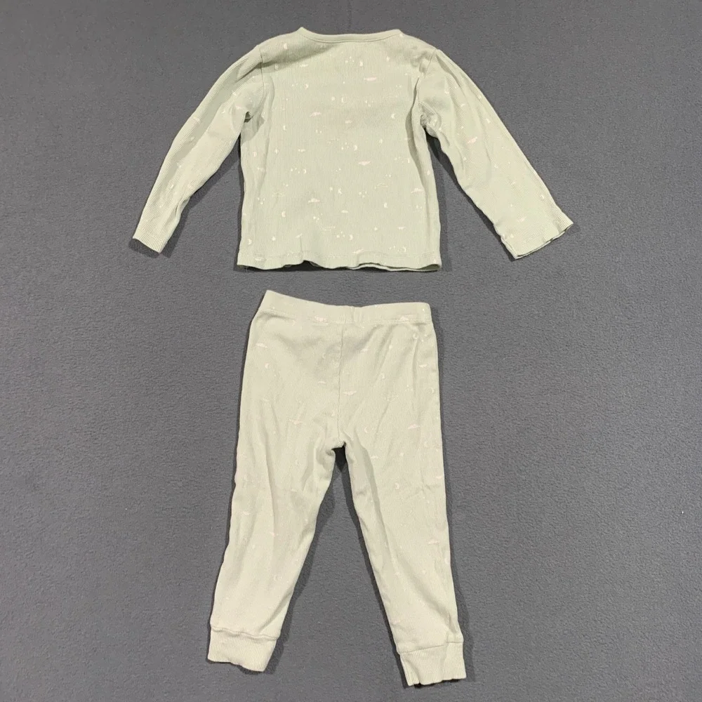Carters Girls 24m Pajama Set Long Sleeve Top Pants Light Green‎ Thermal